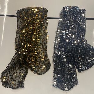Sequin Embellished Black & Gold and Black & Silver Scarf Set